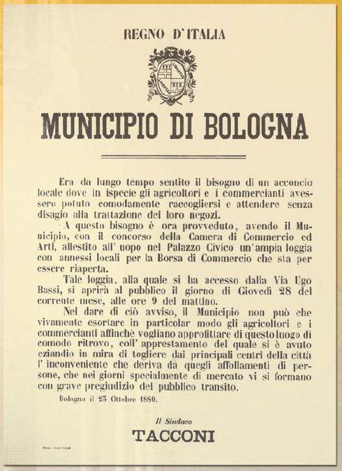 Manifesto a firma Tacconi che annuncia l'apertura della Borsa del Commercio (Miniatura 490x675 px)